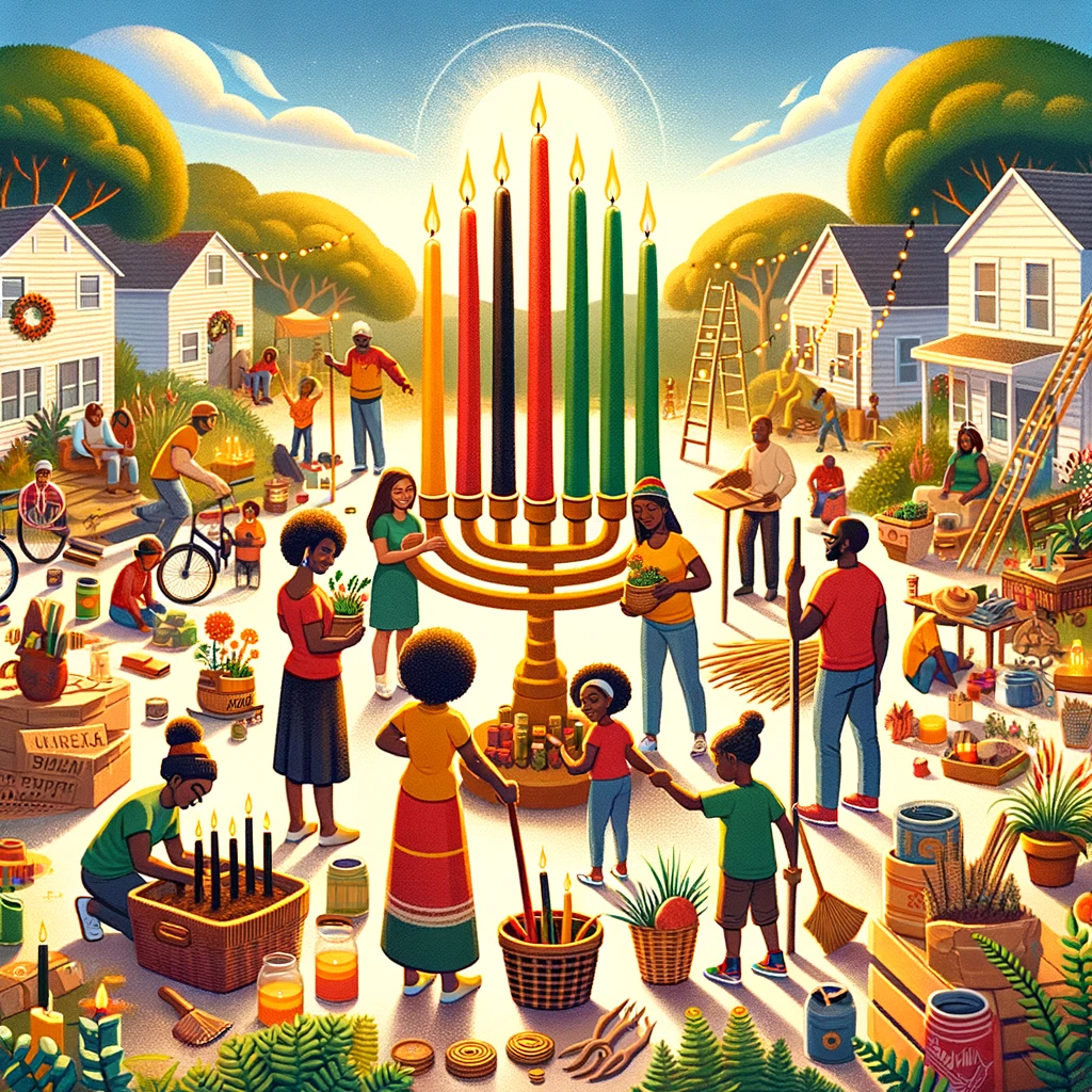 DALL·E 2023-12-27 21.42.13 - A heartwarming and inclusive social media post for the third day of Kwanzaa, centered on the principle of collective work and responsibility (Ujima). 